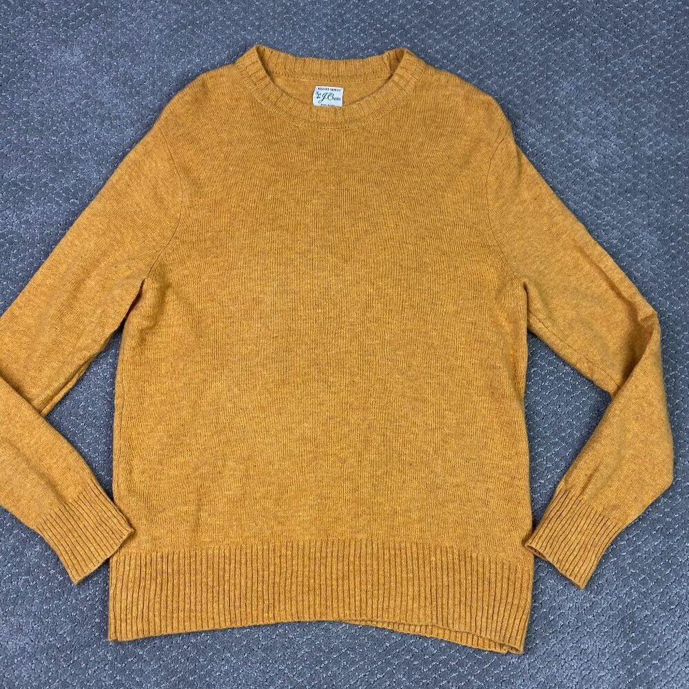 J. Crew Rugged Merino Sweater Women's Large Mustard Yellow Orange Crewneck Wool